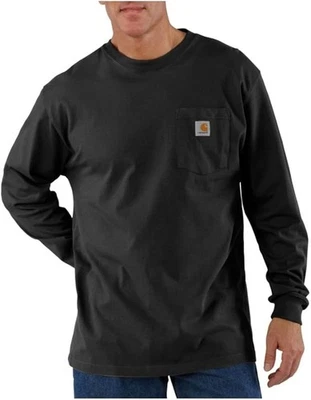 Camisa Carhartt Para Hombres L Negra Crew Calce Suelto Bolsillo Camiseta Manga Larga Algodón Foto 1 de 2