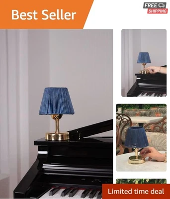 Elegante lámpara de luna inalámbrica de cuero azul marino con base dorada brillante para hogar y oficina Foto 1 de 4