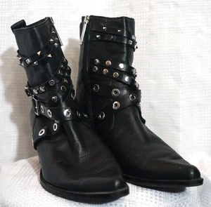 Zara black studs and grommets short heel faux leather black booties EU 42 - Foto 1 di 8
