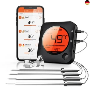 BFOUR 100m Grillthermometer Bluetooth, Fleischthermometer kabelloses mit 4 - Bild 1 von 9