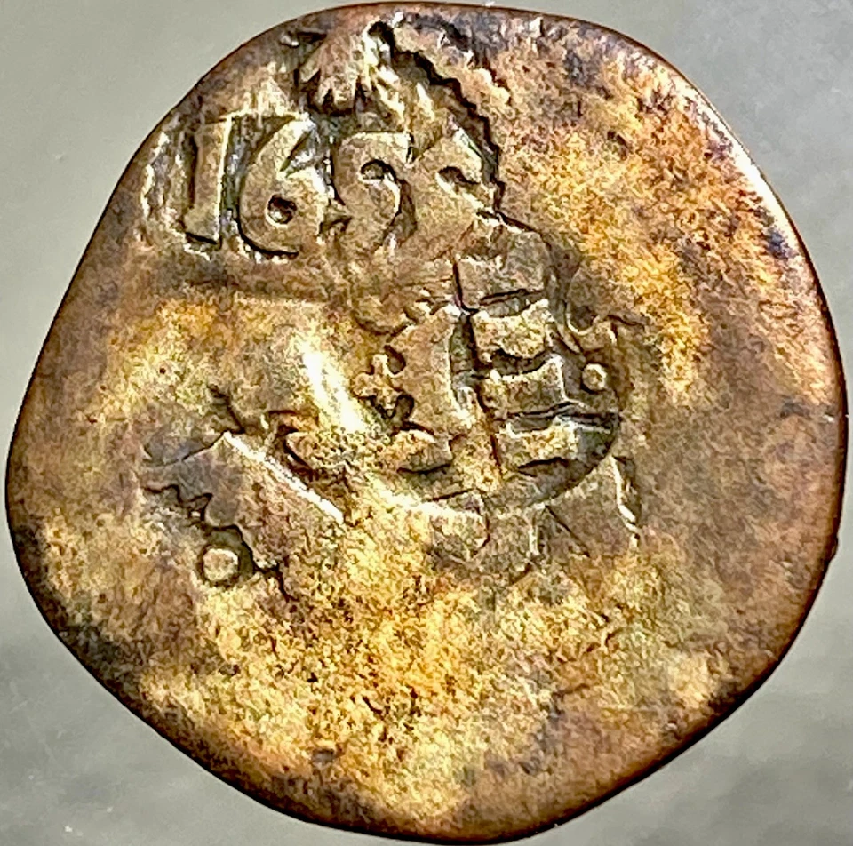 1655 Coin Maravedis Spanish Empire Pirate Era Counterstamp Countermark Genuine - Image 1 of 4