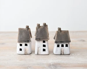 3 White Village LED Light Up Houses Cottage Ceramic Ornament Rustic Village Set - Picture 1 of 1