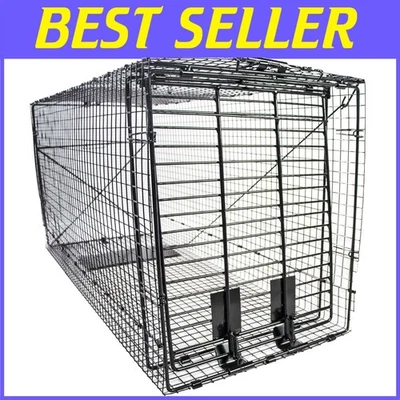 Durable 50'' Black Metal Animal Trap - Ideal for Safe Coyote and Raccoon Capture - Image 1 of 4
