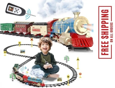 Remote Control Christmas Train Set with Lights Sounds Smoke for Kids Tree Decor - Image 1 of 4