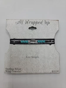 Bracciale tutto avvolto argento sterling pietra turchese perline corda seta avvolgente NOS - Foto 1 di 3