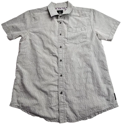 Camisa Prana Para Hombre Mediana Manga Corta Con Botones Gris Bolsillo Geométrico Foto 1 de 4