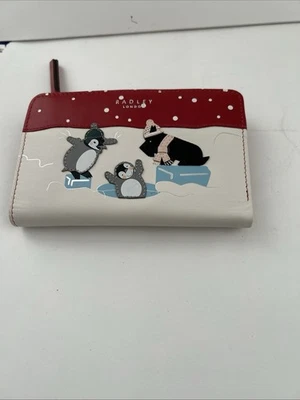 Radley London Cuero Agujero Lotta Divertido Rojo/Blanco Mediano Doble Cartera Perro Pingüino Foto 1 de 4
