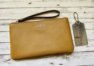 Cartera Coach Correa para Muñeca Marrón Tostado Patrón de Cuero Cartera Bolsa con Cremallera Usada - Imagen 1 de 8