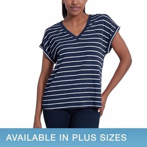 New JESSICA SIMPSON Ladies Size XL Navy White Stripe Cap Sleeve Top Shirt NWT - Picture 1 of 3