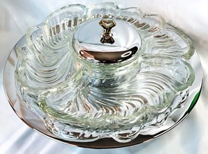 Kromex 50er Jahre 7-teilig Lazy Susan Chrom Glas drehbare Partyplatte Servierplatte Vintage - Bild 1 von 16