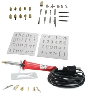 Wood Burning Pyrography Pen Set with Extra Tips and Stencils - 110 Volt - Deluxe - Picture 1 of 5