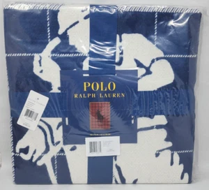POLO RALPH LAUREN Oakwood 100% Cotton Throw Blanket Navy/Ivory 50"x70" msrp $185 - Picture 1 of 6