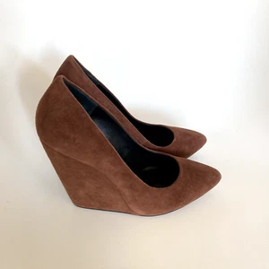 THE CURRENT NEW YORK HANDMADE Brown Genuine Suede Leather Wedge Heels 9 fit 8.5 - Picture 1 of 10