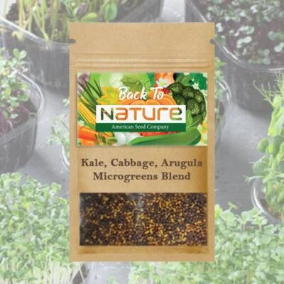 BACK TO NATURE SEED COMPANY Kale, Cabbage & Arugula Microgreens - Organic Seeds - Non Gmo - Heirloom Seeds