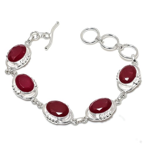 VALENTINO Bracciale gioielli in argento sterling 925 fatto a mano con pietre preziose onice rosa misura 7 8"