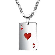 Stainless Steel Poker Card Red Ace of Hearts Pendant Necklace For Men Women