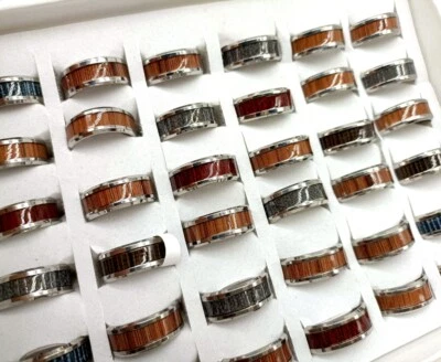 WHOLESALE 20PCS WOOD 316L STAINLESS STEEL RINGS MAN WOMEN JEWELRY - Image 1 of 4