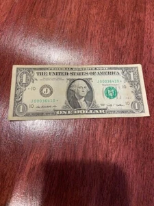 2009 $1 Dollar Federal Reserve Note SN J00036410 Star Note - Picture 1 of 4