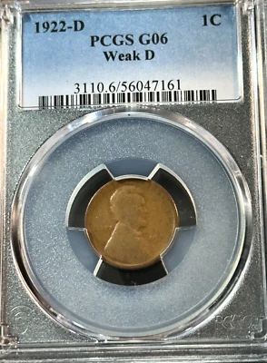1922-D Weak D Lincoln Cent PCGS G6 Beauty, New Slab, Best Price on Ebay* CHRC - Image 1 of 2