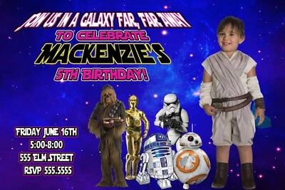 ¡Invitación personalizada fiesta cumpleaños niñas Star Wars con foto! Foto 1 de 2