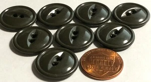 8 Vintage Glossy Cat Eye Dark Army Green Plastic Buttons 3/4" 19mm NOS 12264 - Picture 1 of 3