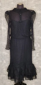 1980s Christian Dior Pointe D'Esprit Tulle Cocktail Dress with Ruffle Size 12 - Picture 1 of 12