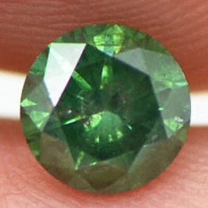 Round Cut Diamond Real Fancy Green Color Loose 0.59 Carat SI2 Enhanced Certified - Picture 1 of 8
