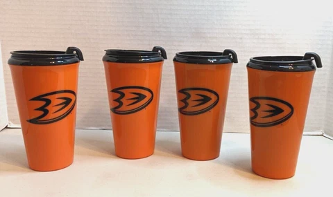 ANAHEIM DUCKS  16 Oz PLASTIC TUMBLER TRAVEL CUPS NO SPILL - SET OF 4 , NHL Cover