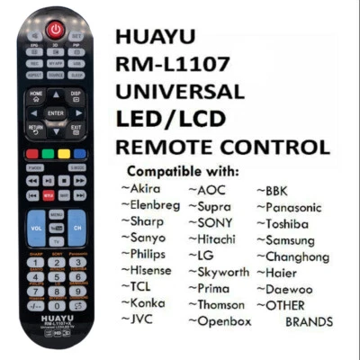 New HUAYU RM-L1107+X Universal LCD LED IR TV Remote Control RM-L1107+8 RM-L1107 - Image 1 of 4
