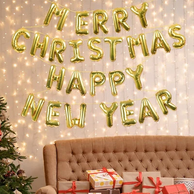 MERRY CHRISTMAS HAPPY NEW YEAR FOIL BALLOON PACK 2024 PARTY DECORATIONS XMAS - Image 1 of 4