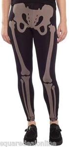 Black Them Bones Leggings Stretchy Skeleton Goth Punk Halloween Large L #130576 - Picture 1 of 1