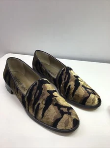 YSL YVES SAINT LAUREN Loafers VELVET  GOLD BLACL  Size 7 N  Slip On - Picture 1 of 8