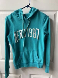 Aeropostale Hoodie Pullover Fleece Juniors Size Small Green Spell Out Classic - Picture 1 of 6
