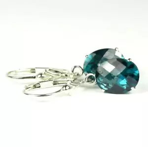 925 Sterling Silver Leverback Earrings, Paraiba Topaz, SE107 - Picture 1 of 6