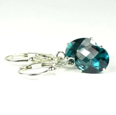 925 Sterling Silver Leverback Earrings, Paraiba Topaz, SE107 - Image 1 of 4
