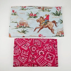 Robert Kaufman "Barn Dandy" Cowboy 1.5 Yards & Red Bandana almost 1 Yard - Picture 1 of 7
