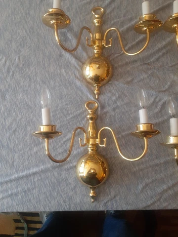 PR VINTAGE BRASS 2 ARM CANDLE LIGHT WILLIAMSBURG ELECTRIC WALL SCONCES 13"tx14"w Cover
