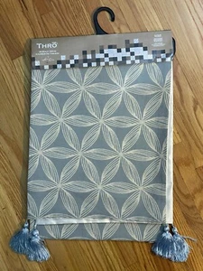 Thro table runner Lt. Blue & Cream 14" x 72" with Tassels - Picture 1 of 5