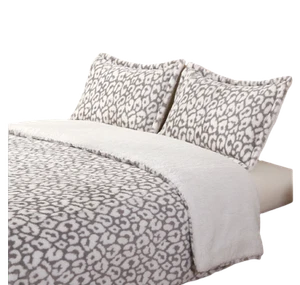 New Berkshire Animal Print Fur Comforter Set w/ Sherpa Reverse FULL White / Grey - Picture 1 of 4