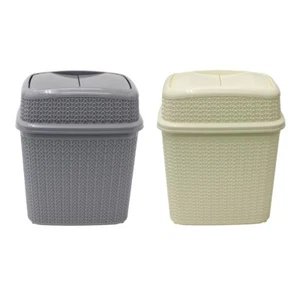 JVL Knit Design Loop Plastic 10 Litre Push Top Bin, Ivory or Grey - Picture 1 of 10