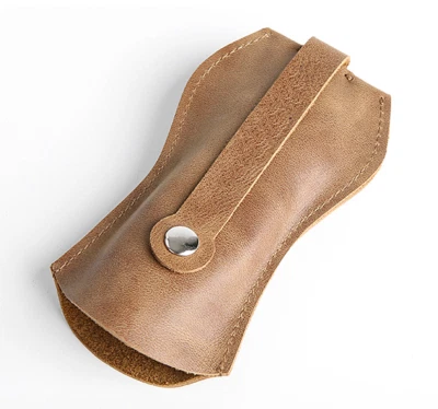men women key case chain ring holder pocket genuine cow Leather pouch brown H504 - Image 1 of 4