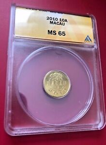 2010 Macau 10 Avos (10 Cent, Yi Hao ) coin ANACS MS 65 