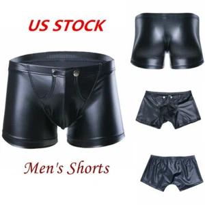 Men's Faux Leather Boxer Shorts Press Button Bulge Pouch Underpant Underwear - Picture 1 of 14