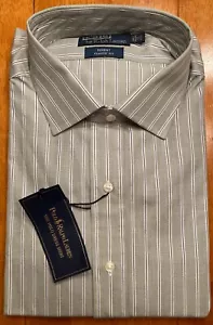 Men's POLO RALPH LAUREN Gray Green Striped Cotton Dress Shirt 17 32/33 NWT NEW - Picture 1 of 5