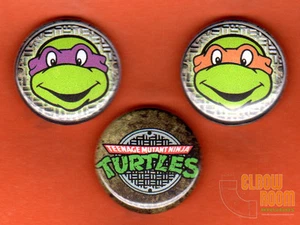Set of three 1" Teenage Mutant Ninja Turtles pins buttons Donnie Mikey logo - Picture 1 of 2