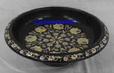 Frutero de mármol negro de 12", incrustación de concha de fregona, arte hecho a mano, frutero para decoración Foto 1 de 4