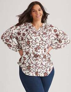 AUTOGRAPH - Plus Size - Womens Tops -  Woven 3/4 Sleeve Pintuck Top