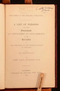 1888 Disclaimers at the Heralds Visitations A List of Persons John Paul Rylands - Picture 1 of 6
