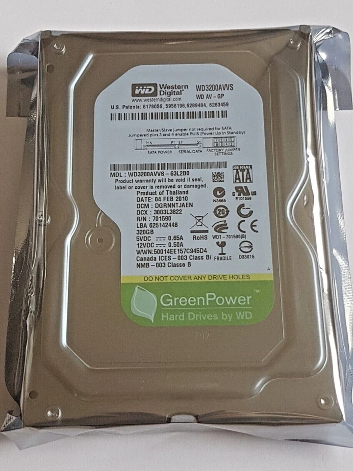 320 GB SATA Western Digital WD3200AVVS-2130.3oz2B0 5400rpm 8MB 3,5 Festplate New - Image 1 of 1