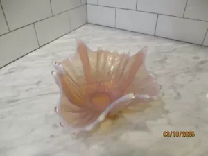 Vintage Fostoria Heirloom Pink Opalescent Art Glass Handkerchief Bowl MCM - Picture 1 of 7